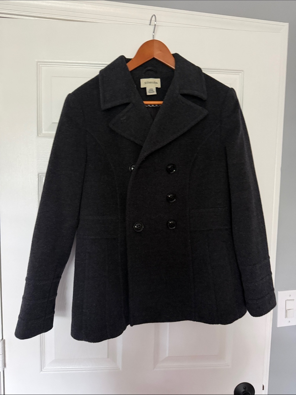 Charcoal Double-Breasted Wool Peacoat